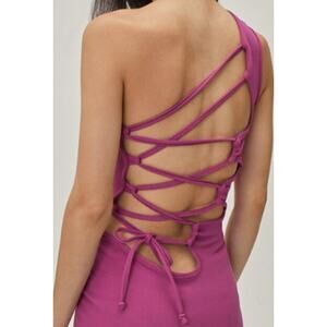 Nasty Gal - Lace Up Back Bodycon Midi Dress Pink Fuchia